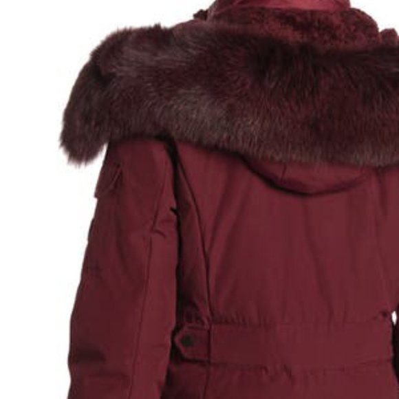 NEW 1MADISON Women Parka Burgundy Genuine Fox Fur Trim Mid Length Down Jacket - Picture 5 of 6